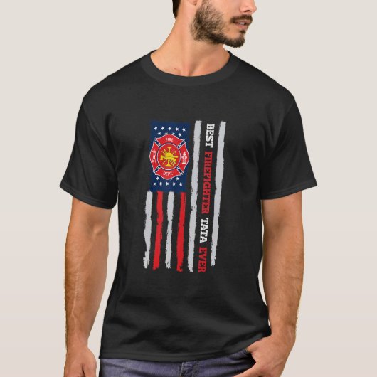 メンス最高の消防士タタエバーアメリカ国旗Fa Tシャツ (正面)