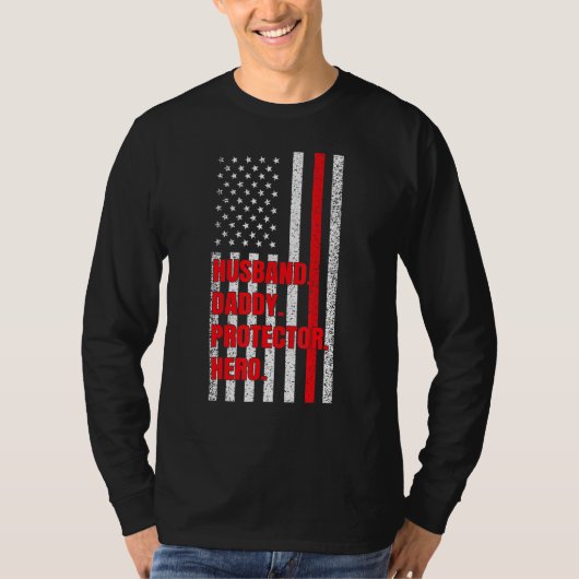メンス消防士パパ夫ダディープロテクターヒーロー Tシャツ (正面)