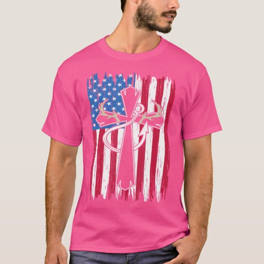 メンス狩りアメリカンアメリカ国旗魚釣りフッククロス Tシャツ (正面)