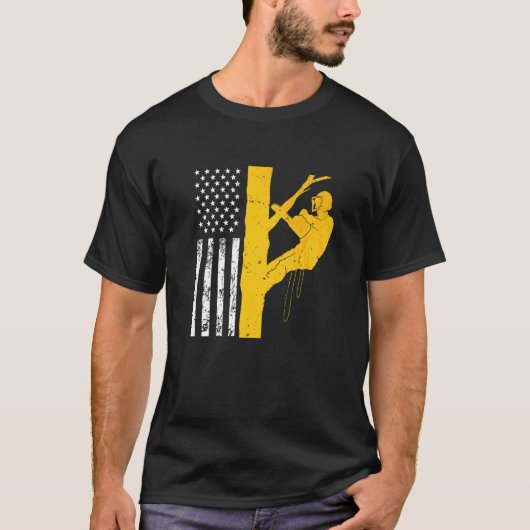 メンス米国国旗の木の登山者 Tシャツ (正面)