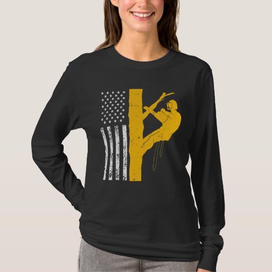 メンス米国国旗の木の登山者 Tシャツ (正面)