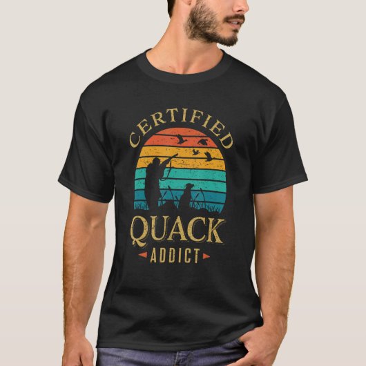 メンス認定クアックアディクトおもしろいダックハンター狩り Tシャツ (正面)