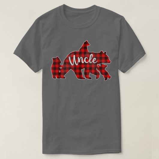 メンス赤い格子状の叔父のクマと3つの子供の叔父のクマF Tシャツ (デザイン正面)