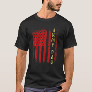 メンス軍パパ米国国旗の米国軍隊父親日 Tシャツ