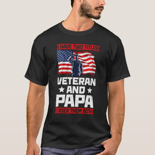 メンス退役軍人パパアメリカ国旗おじいちゃん父の日 Tシャツ (正面)