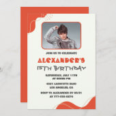 メンス15歳の誕生日招待状モダンフォトレッド 招待状 (正面/裏面)
