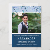 メンス16歳の誕生日招待状写真ネイビーブルー 招待状 (正面)