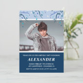 メンス18歳の誕生日招待状写真ネイビーブルー 招待状 (スタンド正面)