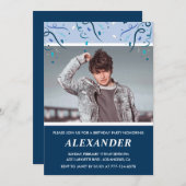 メンス18歳の誕生日招待状写真ネイビーブルー 招待状 (正面/裏面)