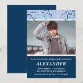 メンス22歳の誕生日招待状Photo Navy Blue 招待状 (正面/裏面)