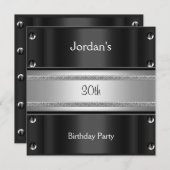 メンス30th誕生日パーティーメタルブラックシルバー 招待状 (正面/裏面)