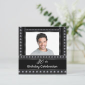 メンス30th誕生日パーティー白黒シルバー 招待状 (スタンド正面)