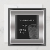 メンス40歳の誕生日パーティーエレガントブラックシルバーマン 招待状 (正面)