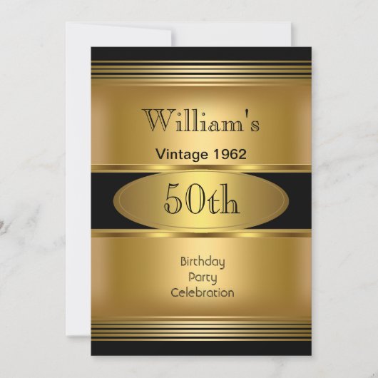 メンス50thバースデーパーティー金ゴールドブラックヴィンテージ 招待状 (正面)