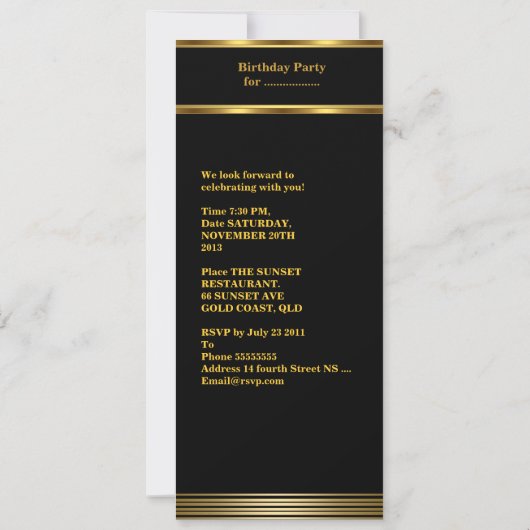 メンス50thバースデーパーティー金ゴールドブラックヴィンテージ 招待状 (裏面)