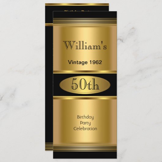 メンス50thバースデーパーティー金ゴールドブラックヴィンテージ 招待状 (正面/裏面)