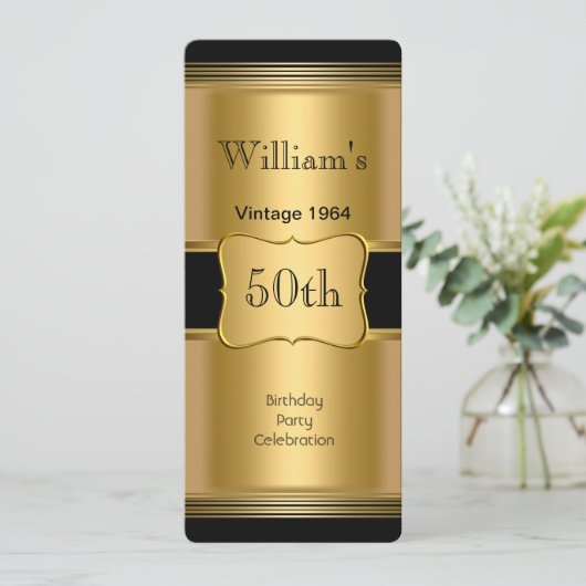 メンス50thバースデーパーティー金ゴールドブラックヴィンテージ 招待状 (スタンド正面)