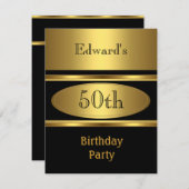 メンス50thバースデーパーティー金ゴールドブラック 招待状 (正面/裏面)