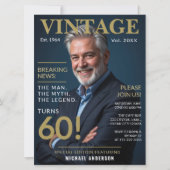 メンス60誕生日-ヴィンテージ金ゴールドと海軍 招待状 (正面)