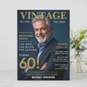 メンス60誕生日-ヴィンテージ金ゴールドと海軍 招待状 (スタンド正面)