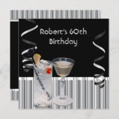 メンス60thバースデーパーティーブラックシルバードリンク 招待状 (正面/裏面)