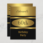 メンス60thバースデーパーティー金ゴールドブラック 招待状 (正面/裏面)