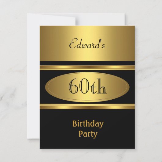 メンス60thバースデーパーティー金ゴールドブラック 招待状 (正面)
