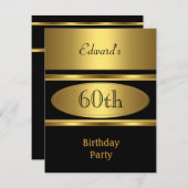 メンス60thバースデーパーティー金ゴールドブラック 招待状 (正面/裏面)