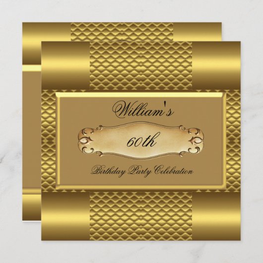 メンス60thバースデーパーティー金ゴールドメタルマン2 招待状 (正面/裏面)