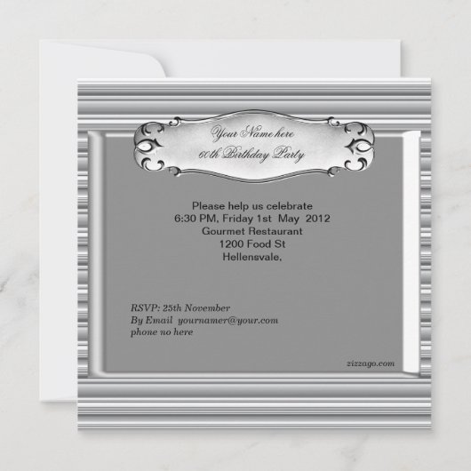 メンス60th誕生日パーティシルバーメタルマン 招待状 (裏面)