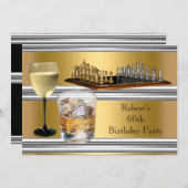 メンス60th誕生日パーティチェスセットドリンク金ゴールド 招待状 (正面/裏面)