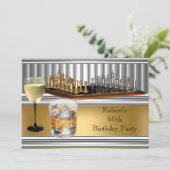 メンス60th誕生日パーティチェスセットメタル金ゴールド 招待状 (スタンド正面)