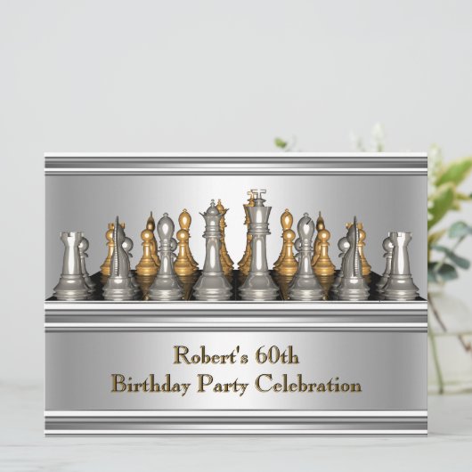 メンス60th誕生日パーティチェスセットメタル 招待状 (スタンド正面)