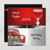 メンス60th誕生日パーティレッドメタルシルバーレッドカー 招待状 (正面/裏面)