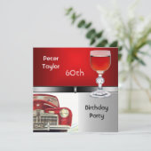 メンス60th誕生日パーティレッドメタルシルバーレッドカー 招待状 (スタンド正面)