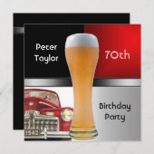 メンス70thバースデーパーティレッドレトロレッドカービール 招待状 (正面/裏面)