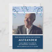 メンス75歳の誕生日招待状Photo Navy Blue 招待状 (正面)