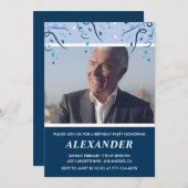 メンス75歳の誕生日招待状Photo Navy Blue 招待状 (正面/裏面)