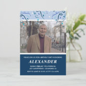 メンス80歳の誕生日招待状写真ネイビーブルー 招待状 (スタンド正面)