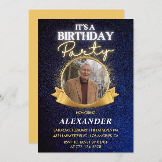 メンス80th誕生日招待状エレガントシック 招待状 (正面/裏面)