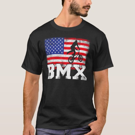 メンスBmx自転車スタントレーシングヴィンテージUsa国旗Bmx Tシャツ (正面)