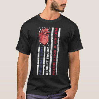 メンスUSAアメリカ国旗、整備士オープンハートサーガー Tシャツ