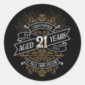 メンズおもしろいウイスキー21歳の誕生日 ラウンドシール (正面)