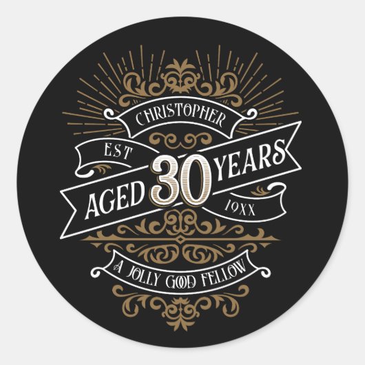 メンズおもしろいウイスキー30歳の誕生日 ラウンドシール (正面)
