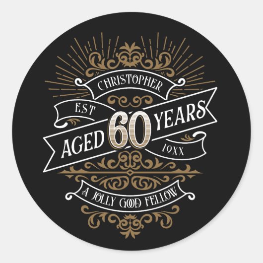 メンズおもしろいウイスキー60誕生日 ラウンドシール (正面)