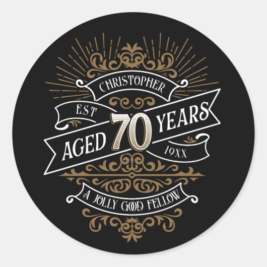 メンズおもしろいウイスキー70誕生日 ラウンドシール (正面)