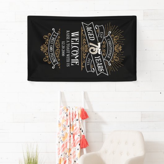 メンズおもしろいウイスキー75誕生日 横断幕 (インサイチュ)