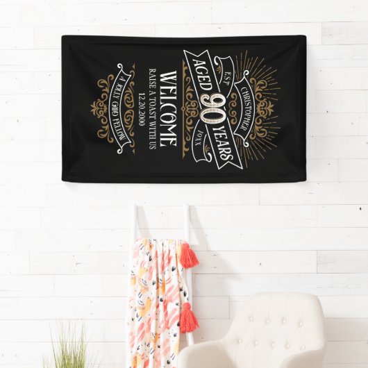 メンズおもしろいウイスキー90誕生日 横断幕 (インサイチュ)