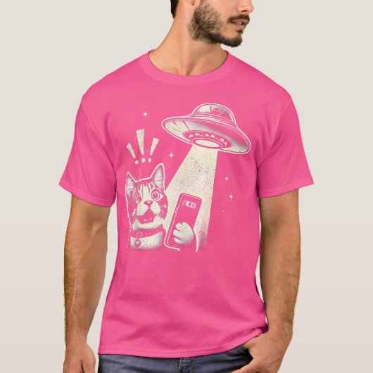 メンズおもしろいキャットエイリアンUfoがSci-Fiに遭遇 Tシャツ (正面)