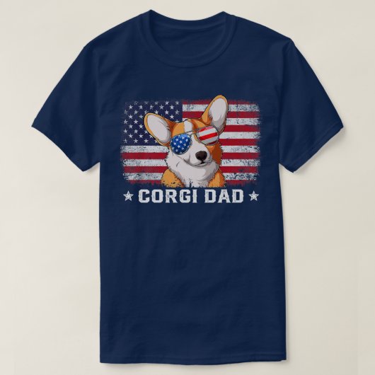 メンズおもしろいコーギパパアメリカ国旗の父親の日1148 Tシャツ (デザイン正面)